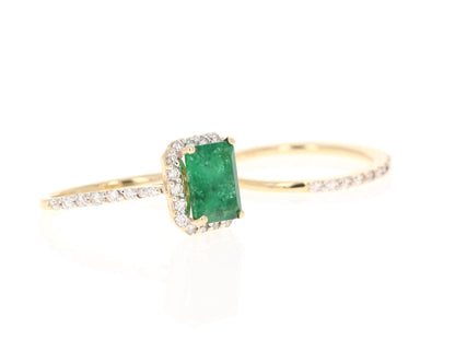 2.47 Carat Emerald Diamond Yellow Gold Engagement Ring with Band