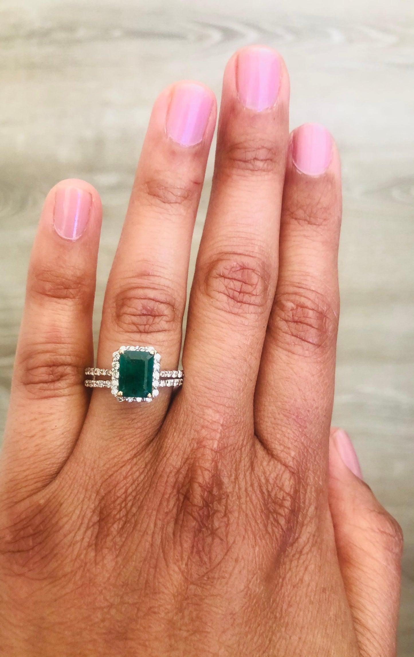 2.47 Carat Emerald Diamond Yellow Gold Engagement Ring with Band