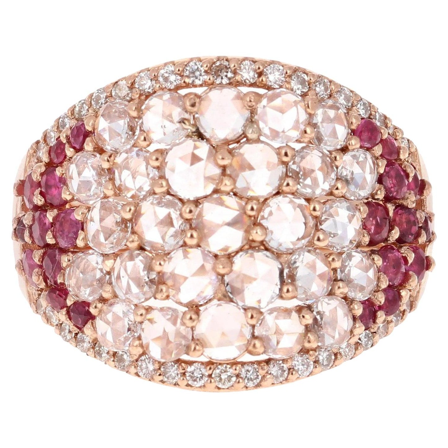 2.47 Carat Ruby Rose Cut Diamond Rose Gold Cocktail Statement Ring