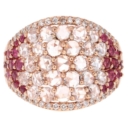 2.47 Carat Ruby Rose Cut Diamond Rose Gold Cocktail Statement Ring
