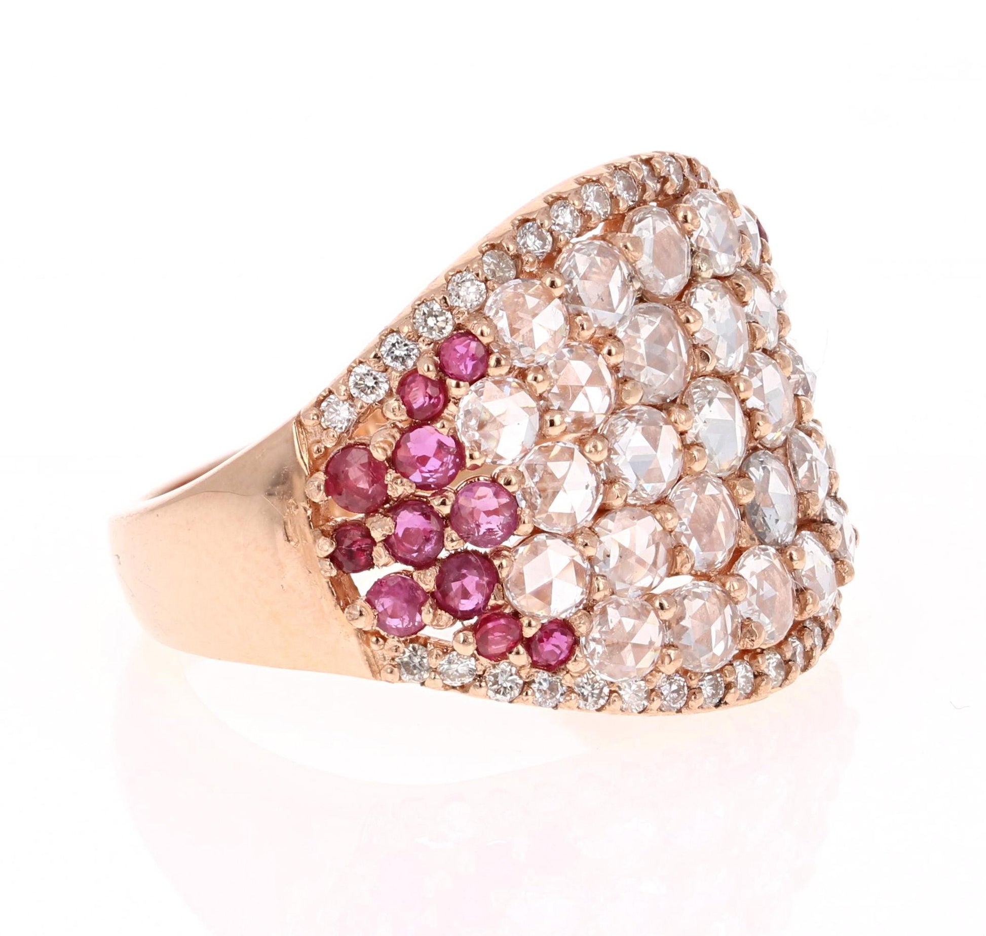 2.47 Carat Ruby Rose Cut Diamond Rose Gold Cocktail Statement Ring