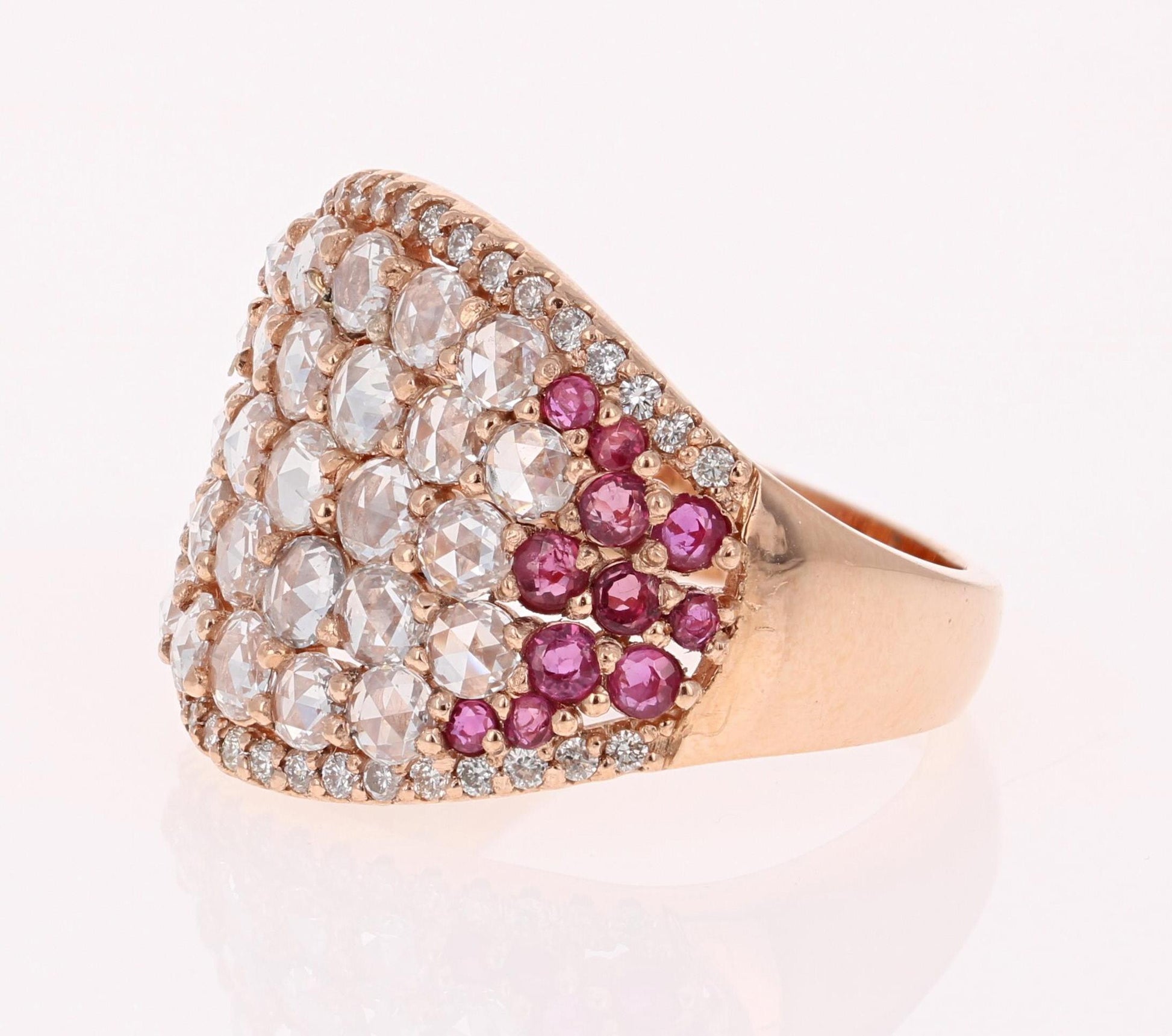 2.47 Carat Ruby Rose Cut Diamond Rose Gold Cocktail Statement Ring