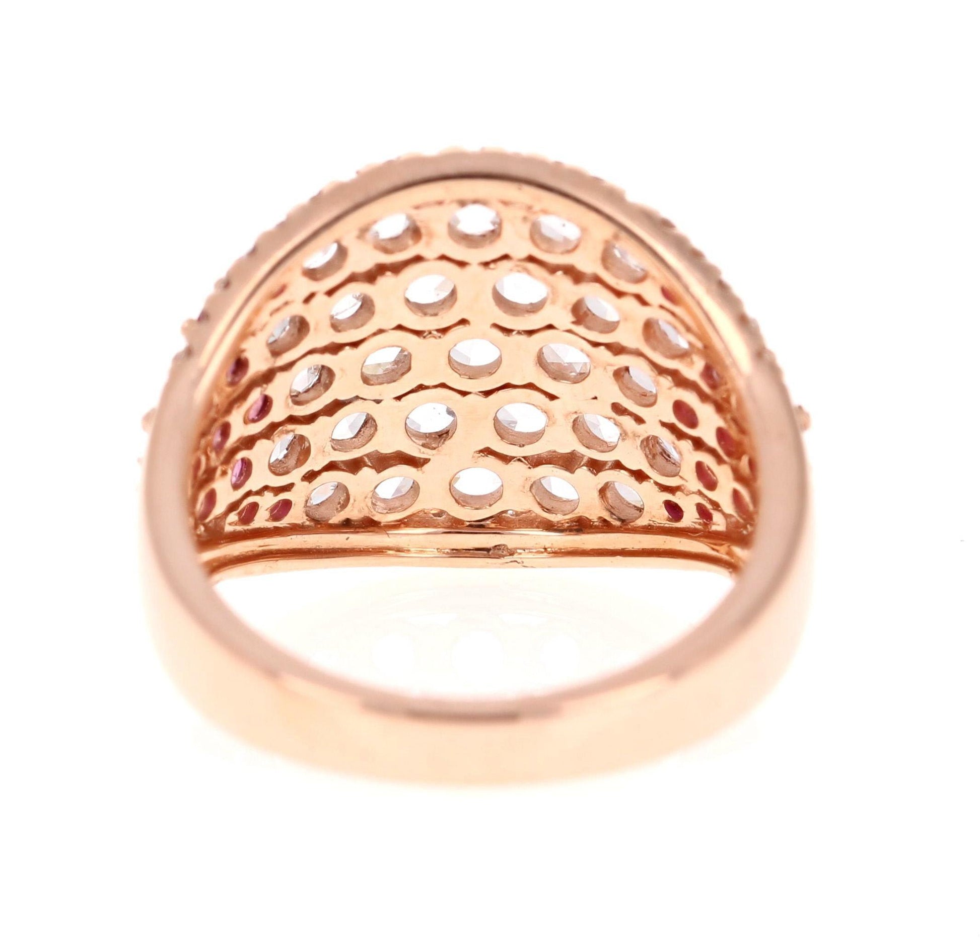 2.47 Carat Ruby Rose Cut Diamond Rose Gold Cocktail Statement Ring
