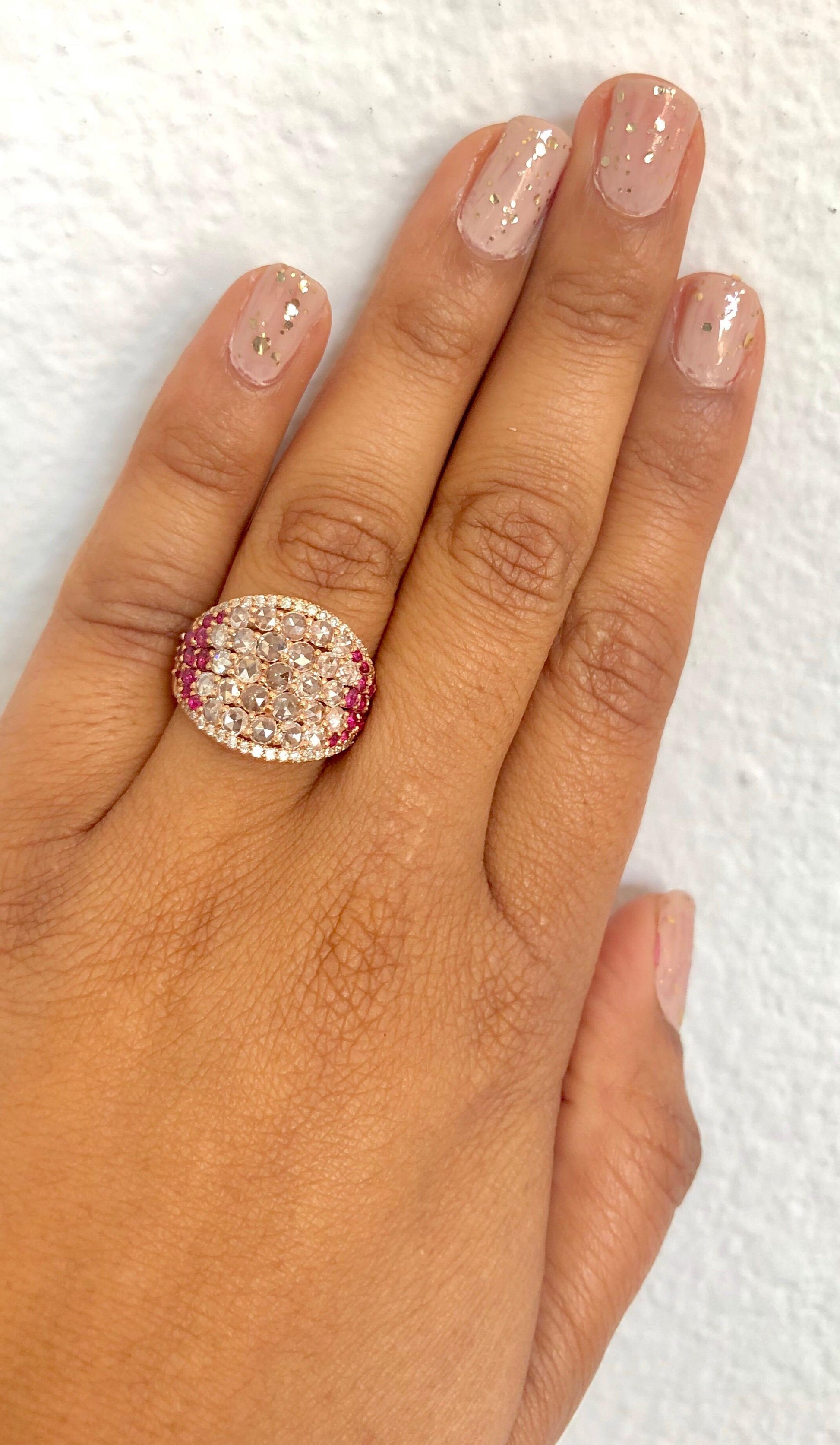 2.47 Carat Ruby Rose Cut Diamond Rose Gold Cocktail Statement Ring