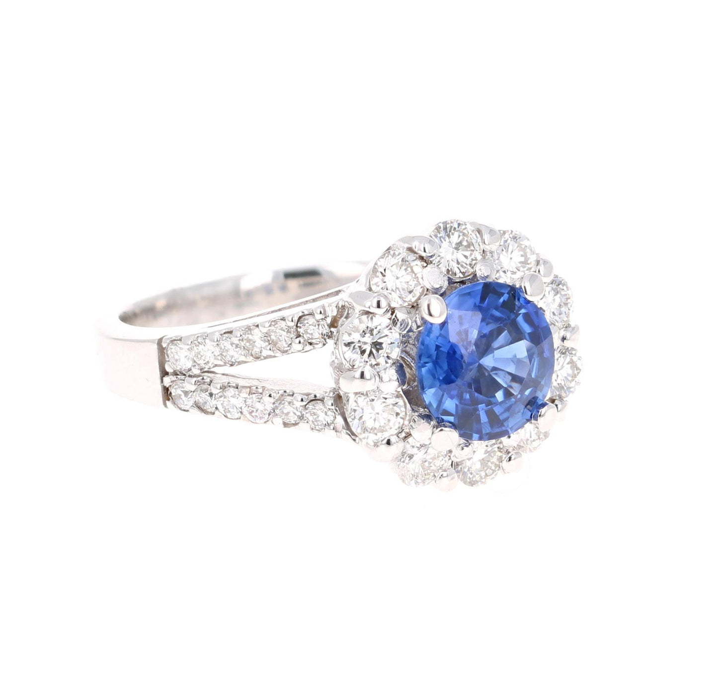2.48 Carat Blue Sapphire Diamond 18 Karat White Gold Ring