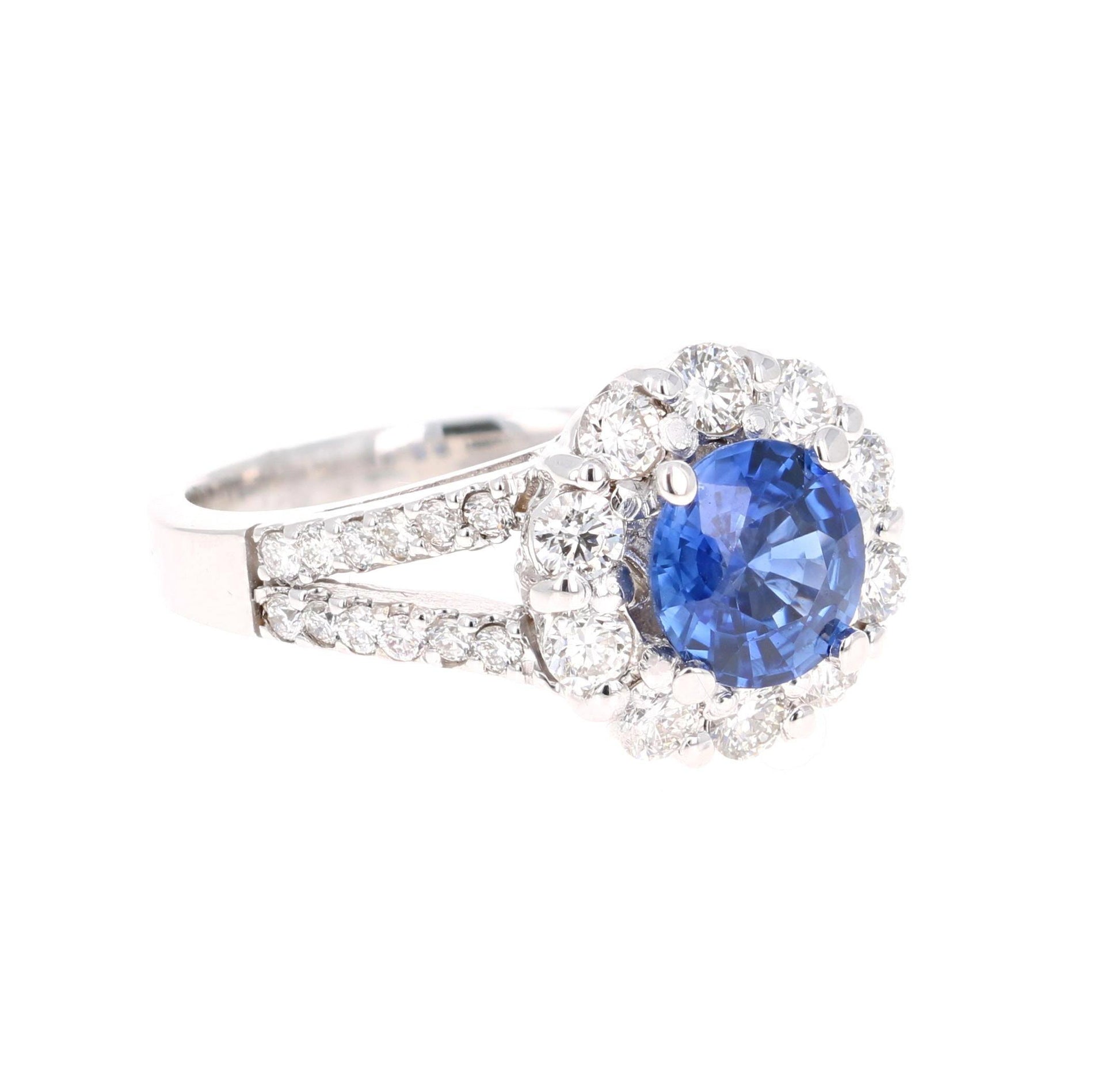 2.48 Carat Blue Sapphire Diamond 18 Karat White Gold Ring