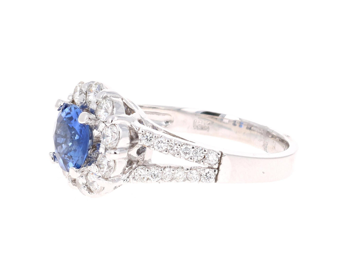 2.48 Carat Blue Sapphire Diamond 18 Karat White Gold Ring