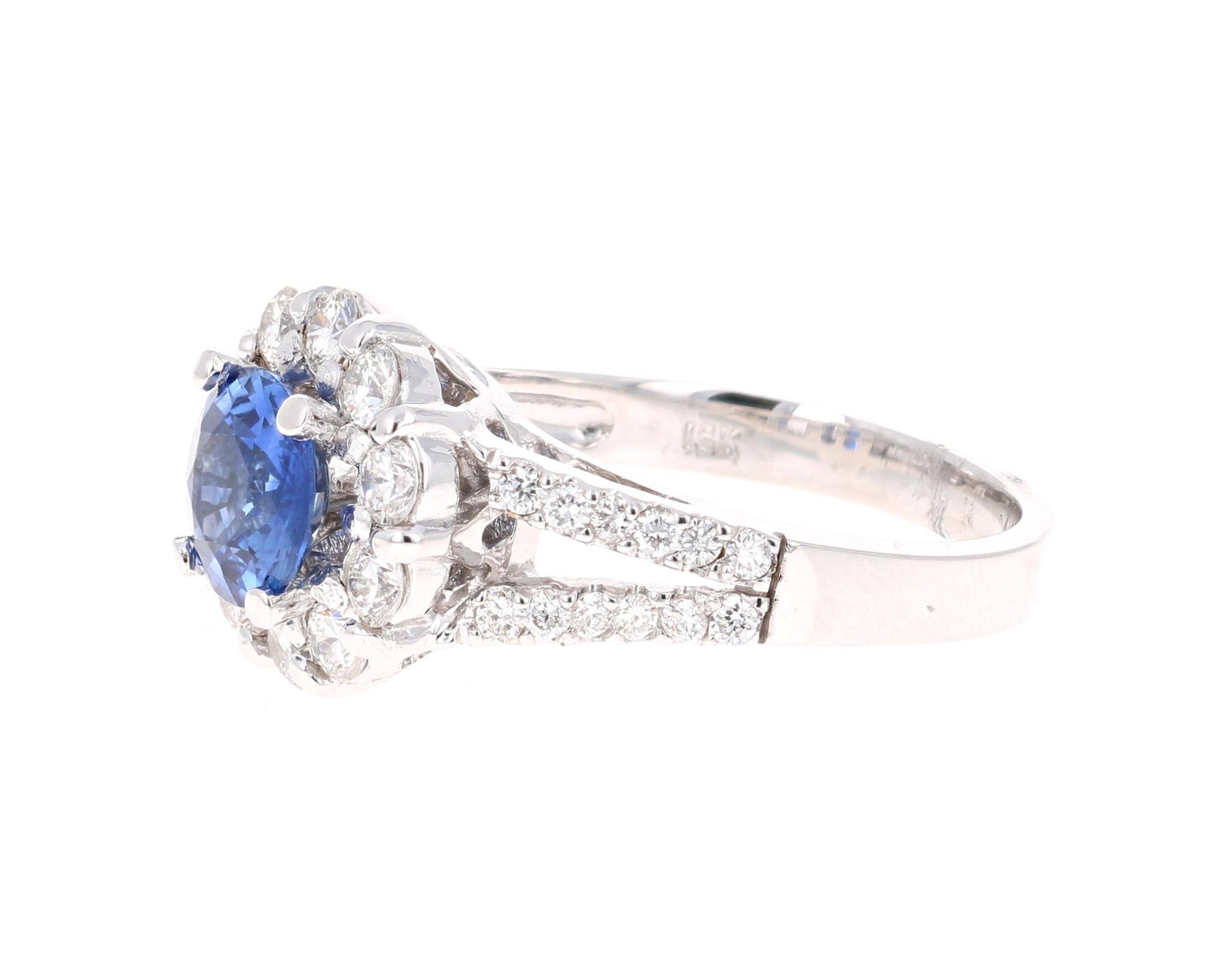 2.48 Carat Blue Sapphire Diamond 18 Karat White Gold Ring