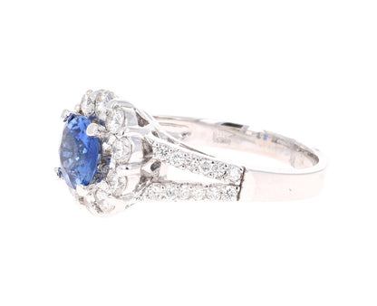 2.48 Carat Blue Sapphire Diamond 18 Karat White Gold Ring