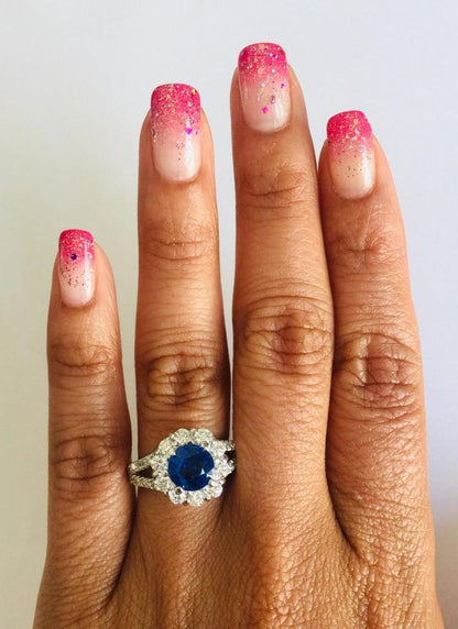 2.48 Carat Blue Sapphire Diamond 18 Karat White Gold Ring