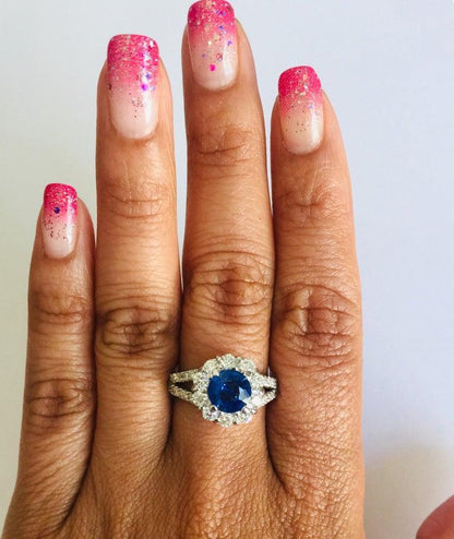 2.48 Carat Blue Sapphire Diamond 18 Karat White Gold Ring