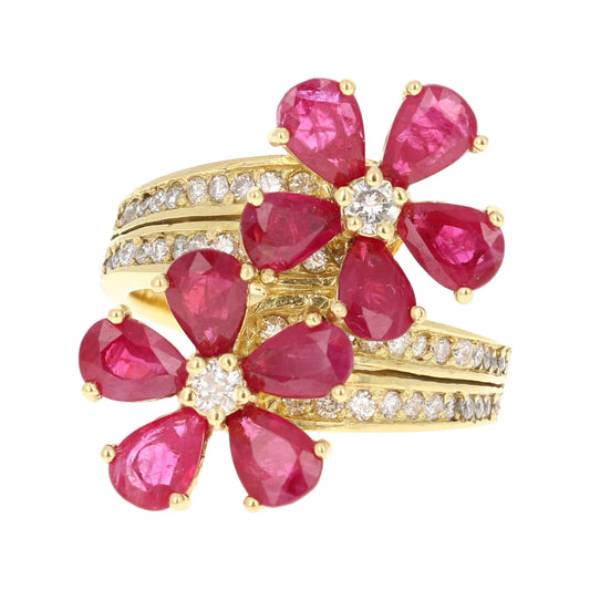 2.48 Carat Ruby Diamond 14 Karat Yellow Gold Cocktail Ring