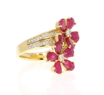 2.48 Carat Ruby Diamond 14 Karat Yellow Gold Cocktail Ring
