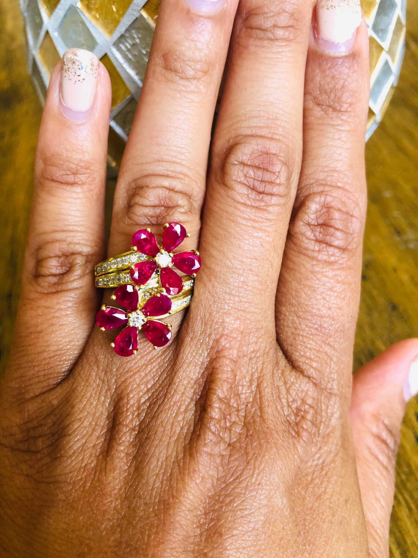 2.48 Carat Ruby Diamond 14 Karat Yellow Gold Cocktail Ring