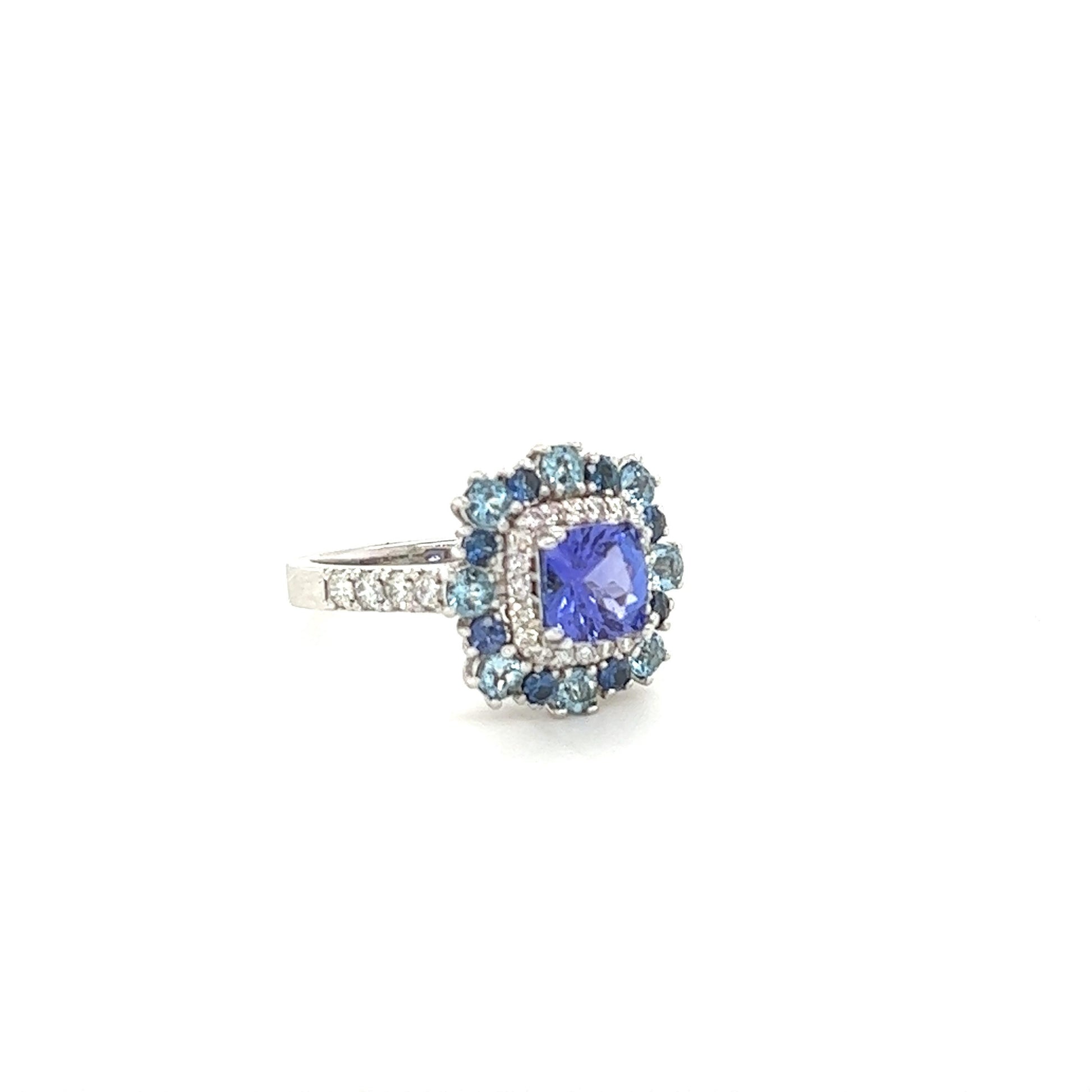 2.52 Carat Tanzanite Aquamarine Blue Sapphire Diamond 14 Karat White Gold Ring