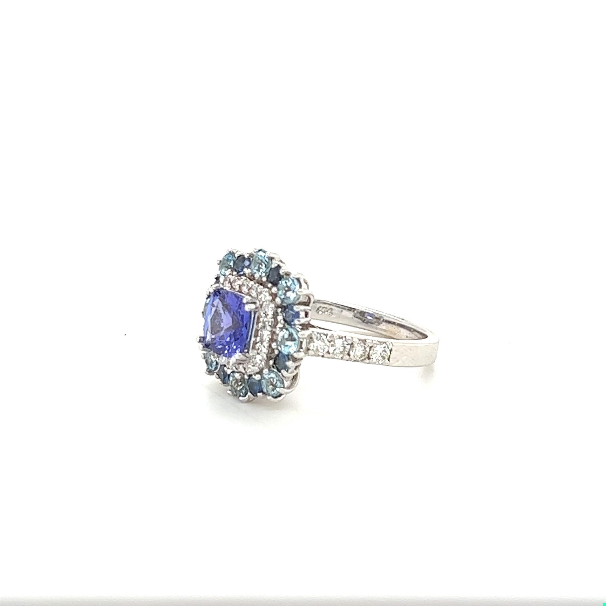 2.52 Carat Tanzanite Aquamarine Blue Sapphire Diamond 14 Karat White Gold Ring