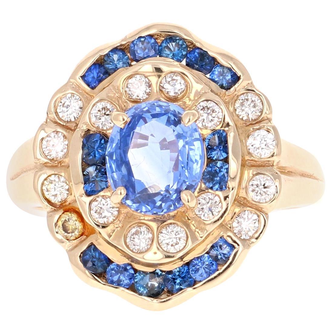 2.54 Carat Blue Sapphire Diamond 14 Karat Yellow Gold Ring