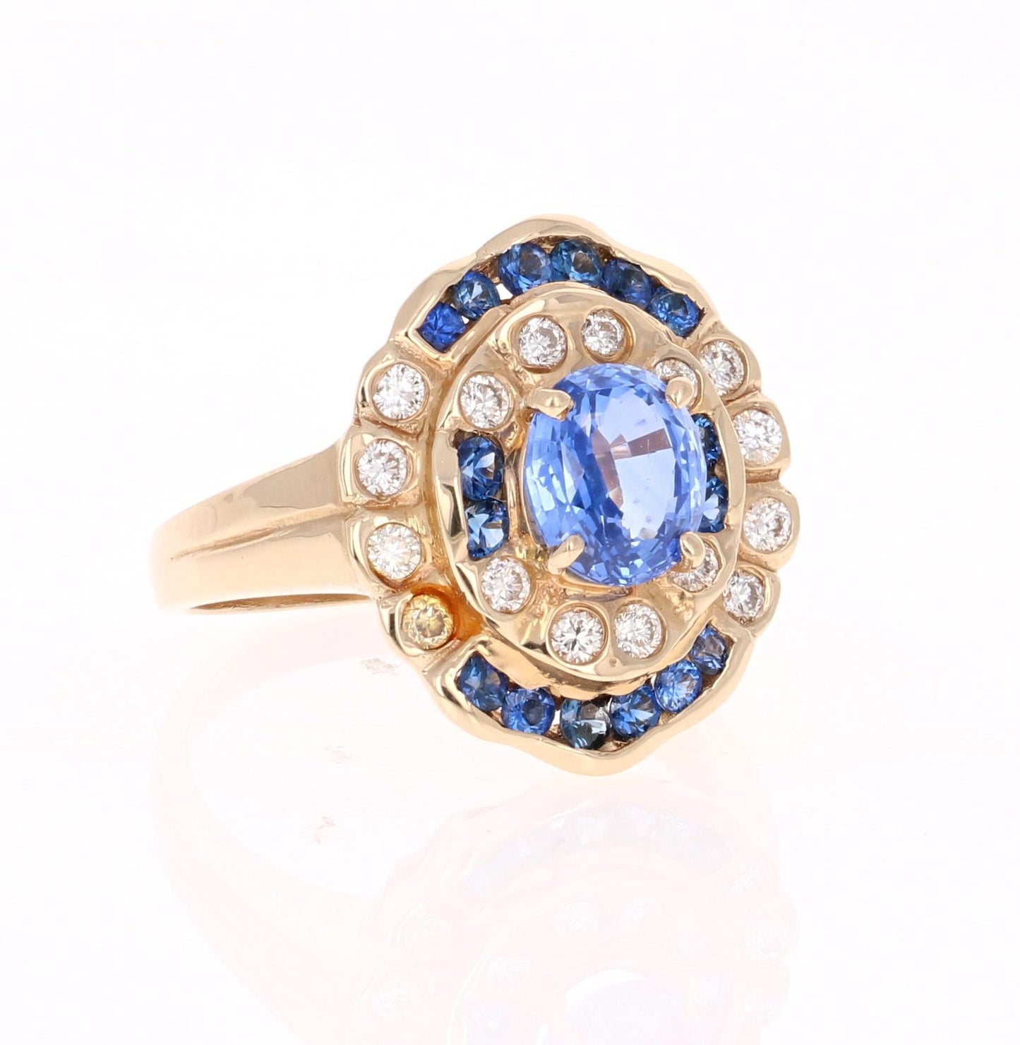 2.54 Carat Blue Sapphire Diamond 14 Karat Yellow Gold Ring