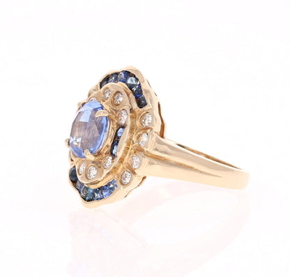2.54 Carat Blue Sapphire Diamond 14 Karat Yellow Gold Ring