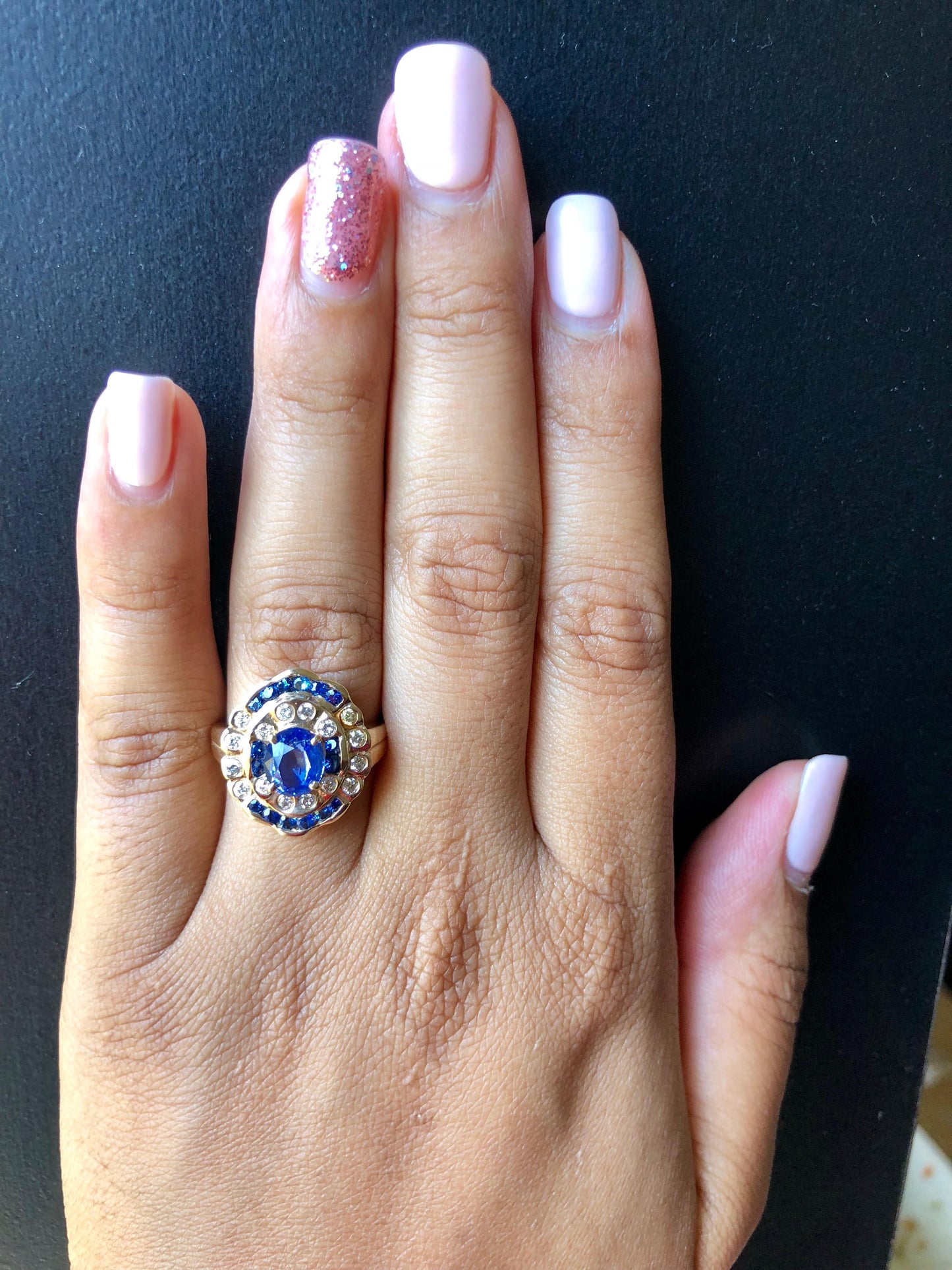 2.54 Carat Blue Sapphire Diamond 14 Karat Yellow Gold Ring