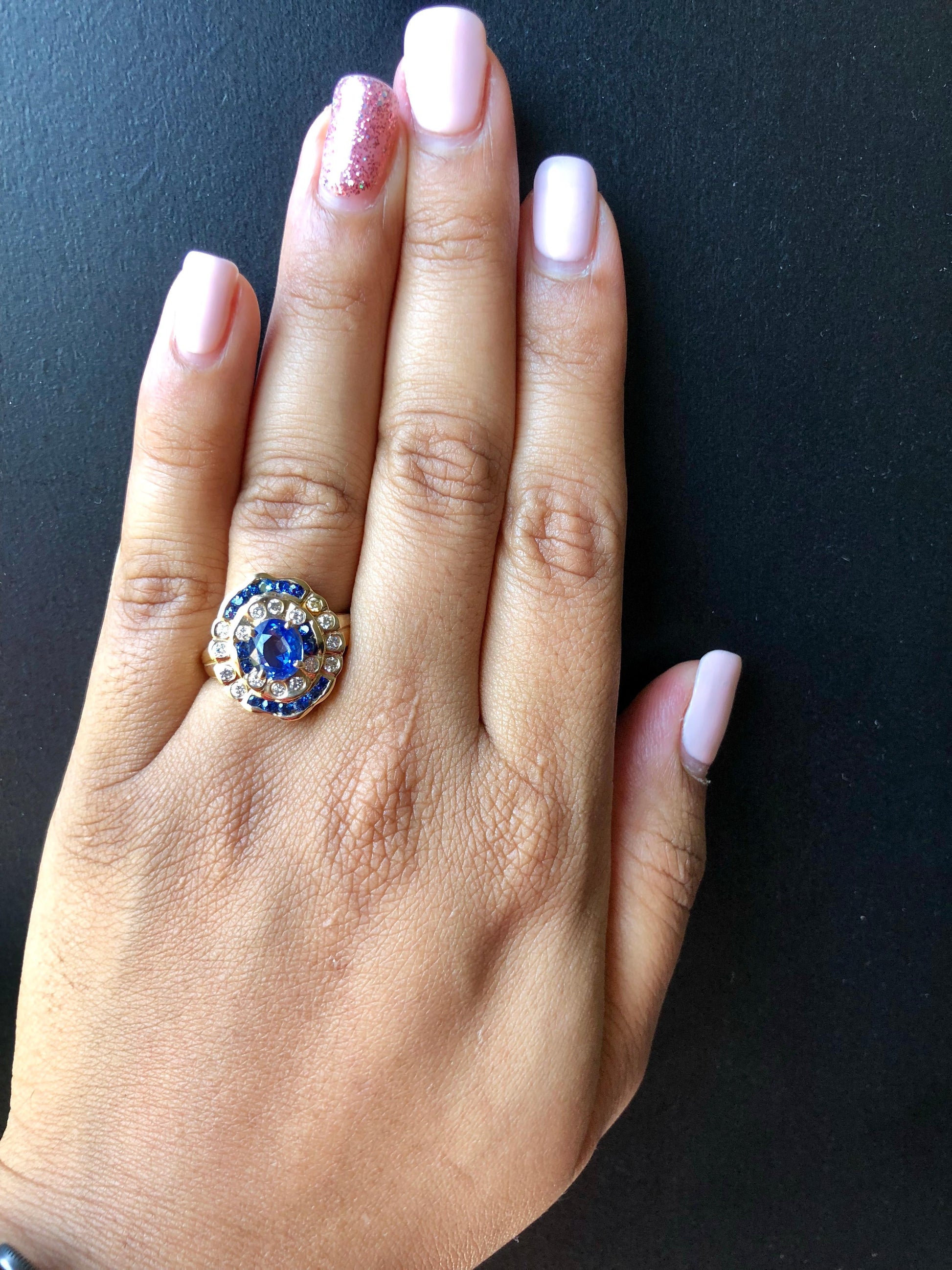 2.54 Carat Blue Sapphire Diamond 14 Karat Yellow Gold Ring