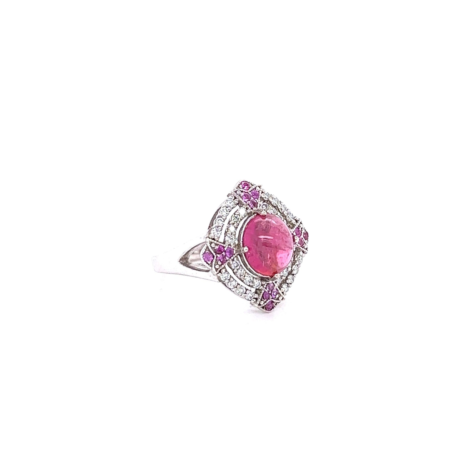 2.57 Carat Pink Tourmaline Diamond 14 Karat White Gold Ring