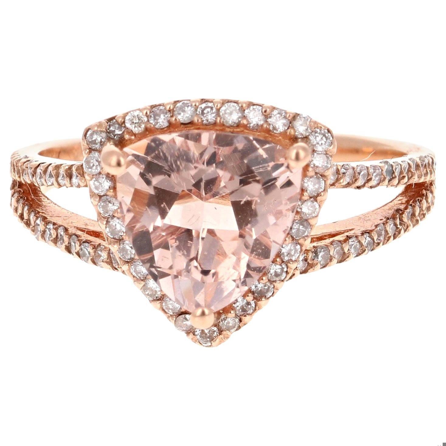 2.59 Carat Morganite Diamond 14 Karat Rose Gold Cocktail Ring