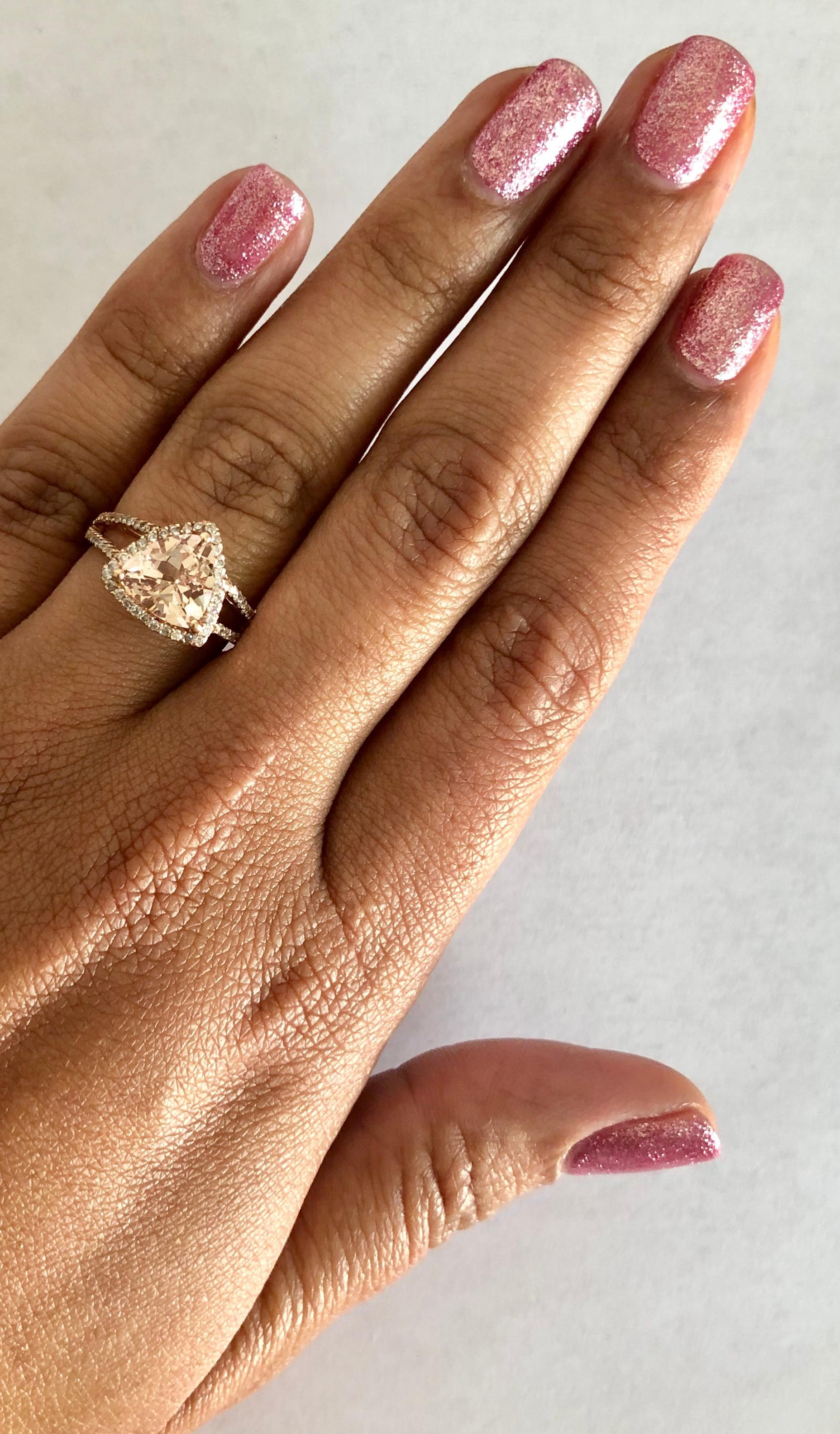 2.59 Carat Morganite Diamond 14 Karat Rose Gold Cocktail Ring