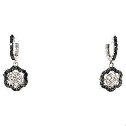 2.63 Carat Black Diamond White Diamond 14 Karat White Gold Dangle Earrings