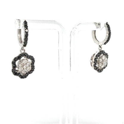 2.63 Carat Black Diamond White Diamond 14 Karat White Gold Dangle Earrings
