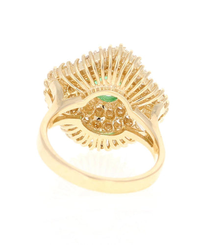 2.64 Carat Emerald Diamond 14 Karat Yellow Gold Ballerina Ring
