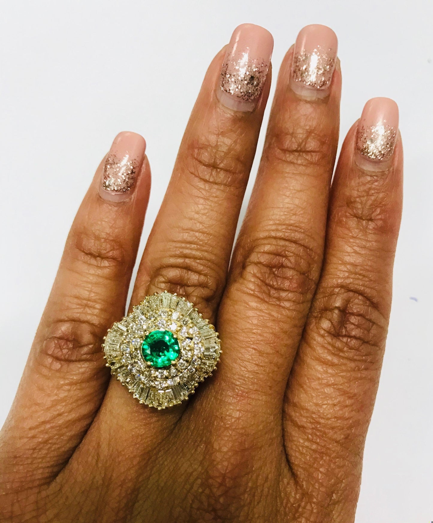 2.64 Carat Emerald Diamond 14 Karat Yellow Gold Ballerina Ring