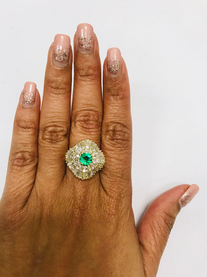 2.64 Carat Emerald Diamond 14 Karat Yellow Gold Ballerina Ring