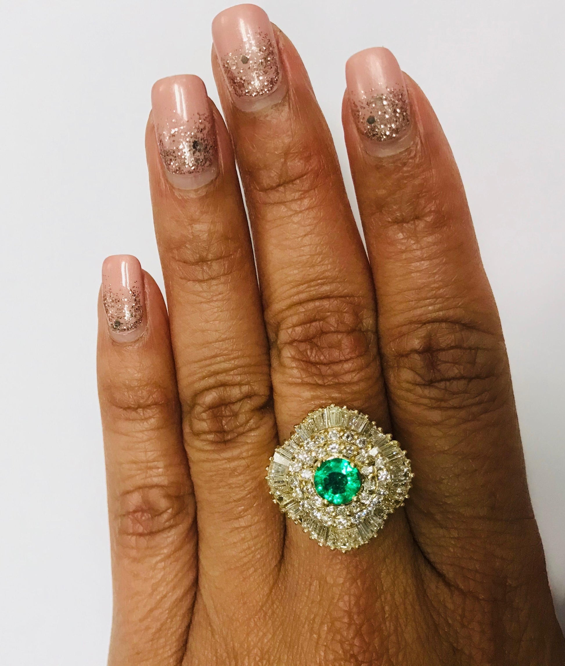 2.64 Carat Emerald Diamond 14 Karat Yellow Gold Ballerina Ring