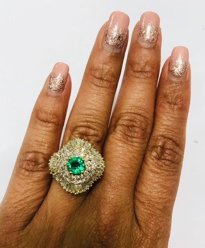 2.64 Carat Emerald Diamond 14 Karat Yellow Gold Ballerina Ring