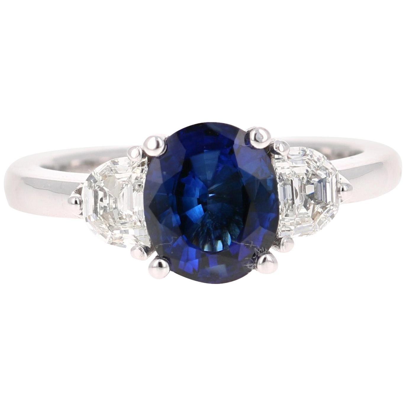 2.64 Carat GIA Certified Sapphire Diamond 18 Karat White Gold Three-Stone Ring