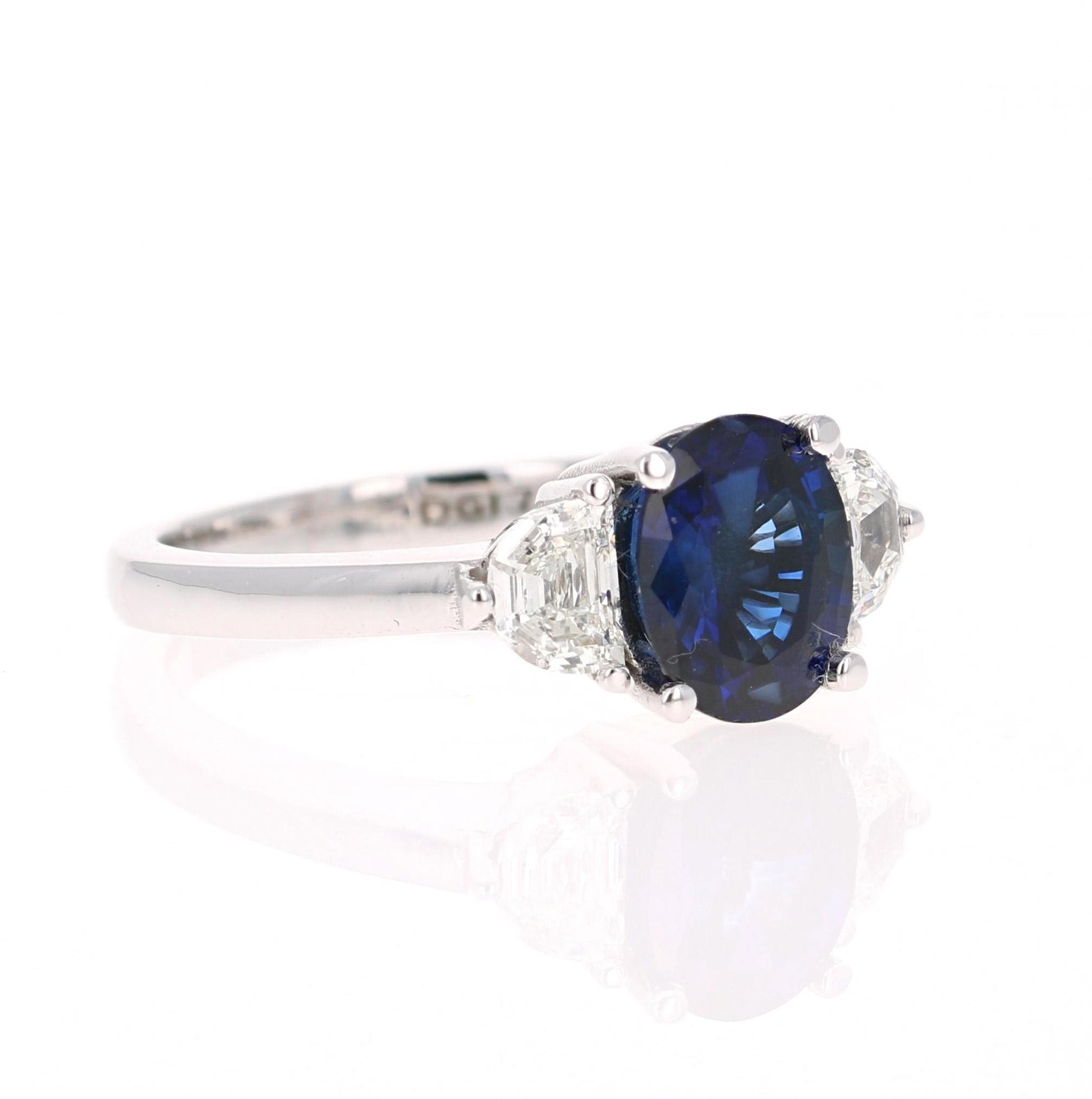 2.64 Carat GIA Certified Sapphire Diamond 18 Karat White Gold Three-Stone Ring