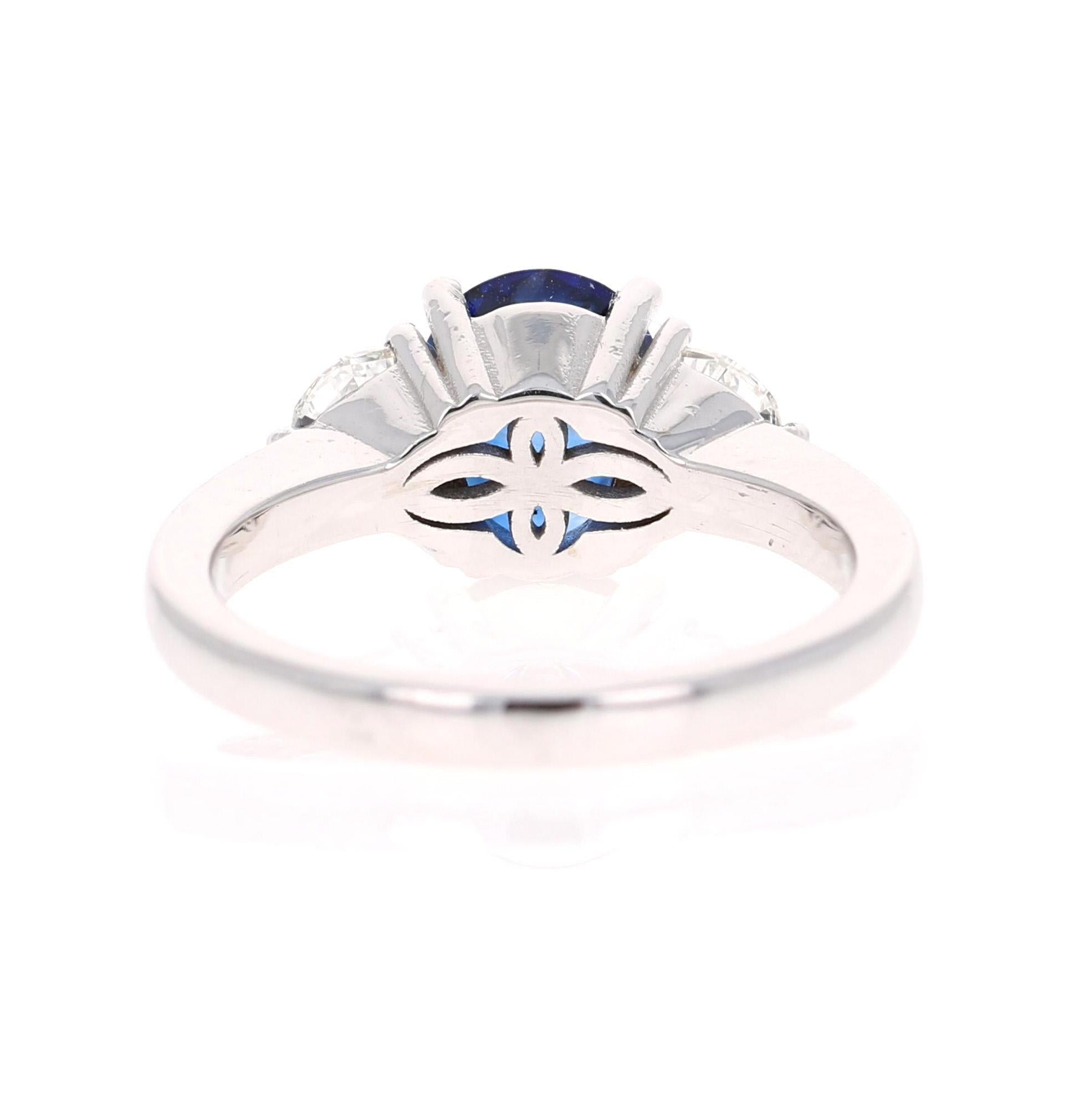 2.64 Carat GIA Certified Sapphire Diamond 18 Karat White Gold Three-Stone Ring