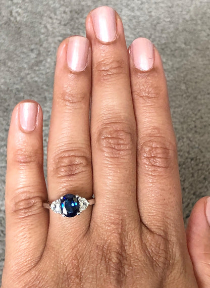 2.64 Carat GIA Certified Sapphire Diamond 18 Karat White Gold Three-Stone Ring
