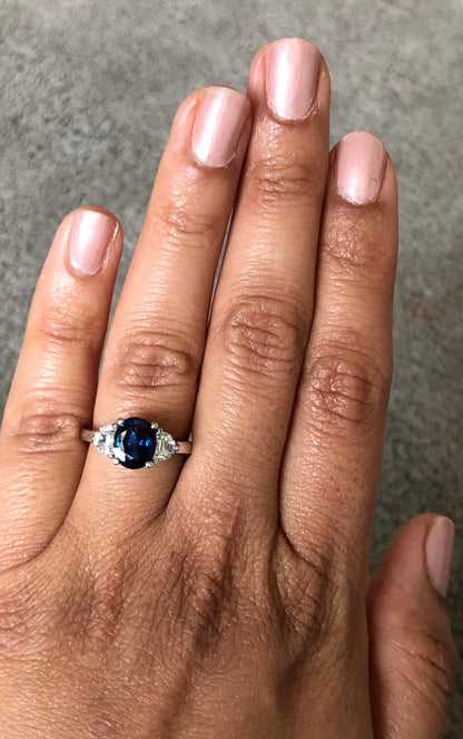 2.64 Carat GIA Certified Sapphire Diamond 18 Karat White Gold Three-Stone Ring