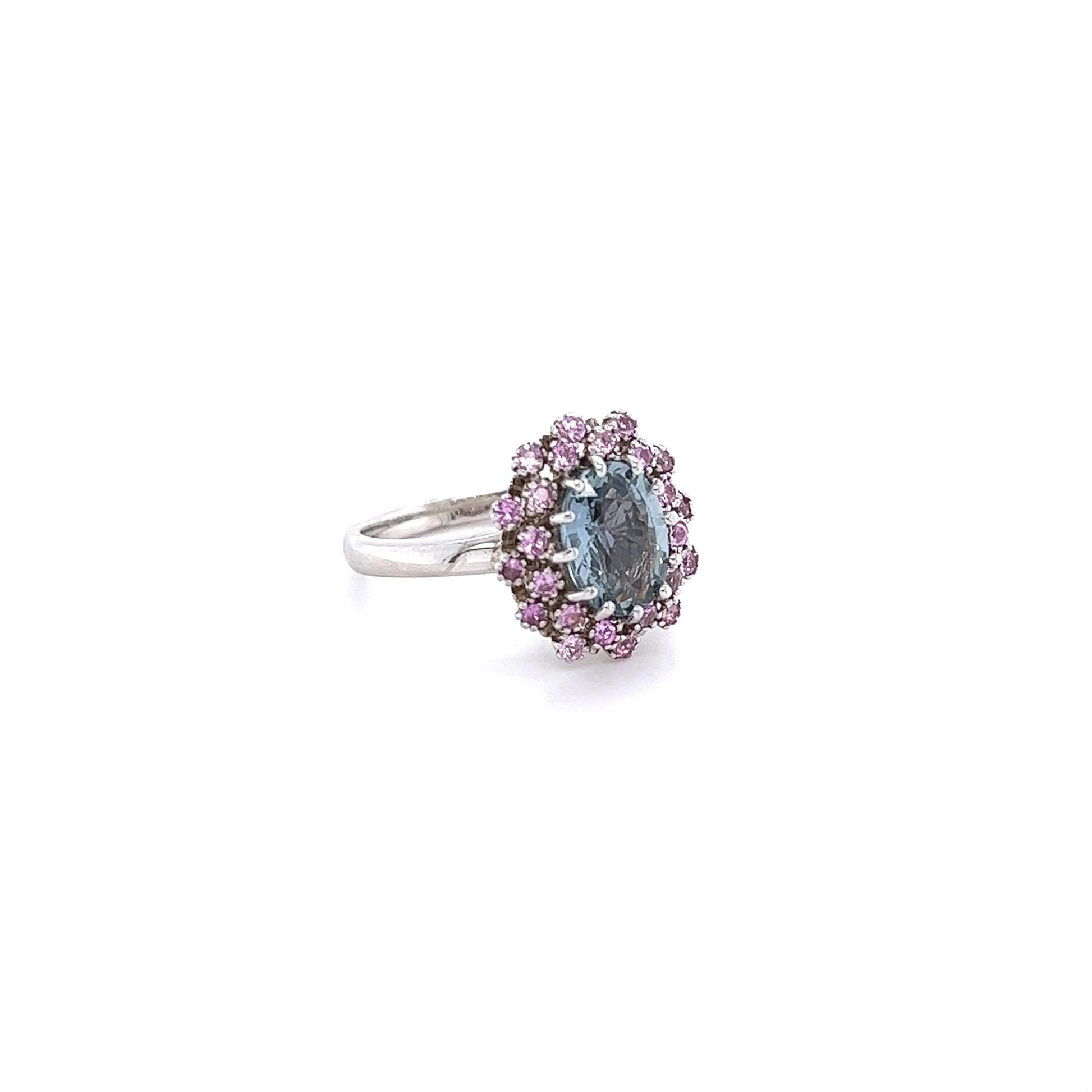 2.65 Carat Blue Pink Sapphire 14 Karat White Gold Cocktail Ring