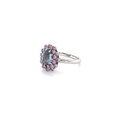 2.65 Carat Blue Pink Sapphire 14 Karat White Gold Cocktail Ring