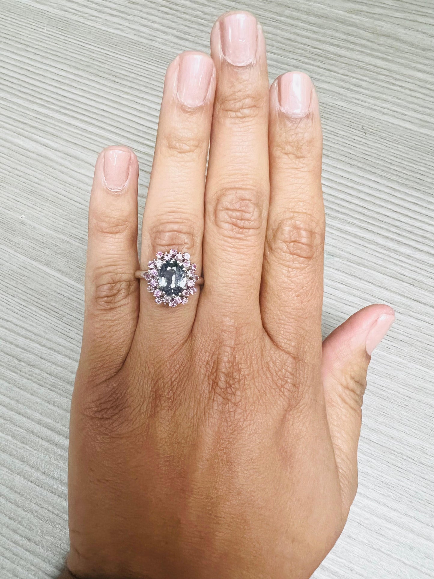 2.65 Carat Blue Pink Sapphire 14 Karat White Gold Cocktail Ring