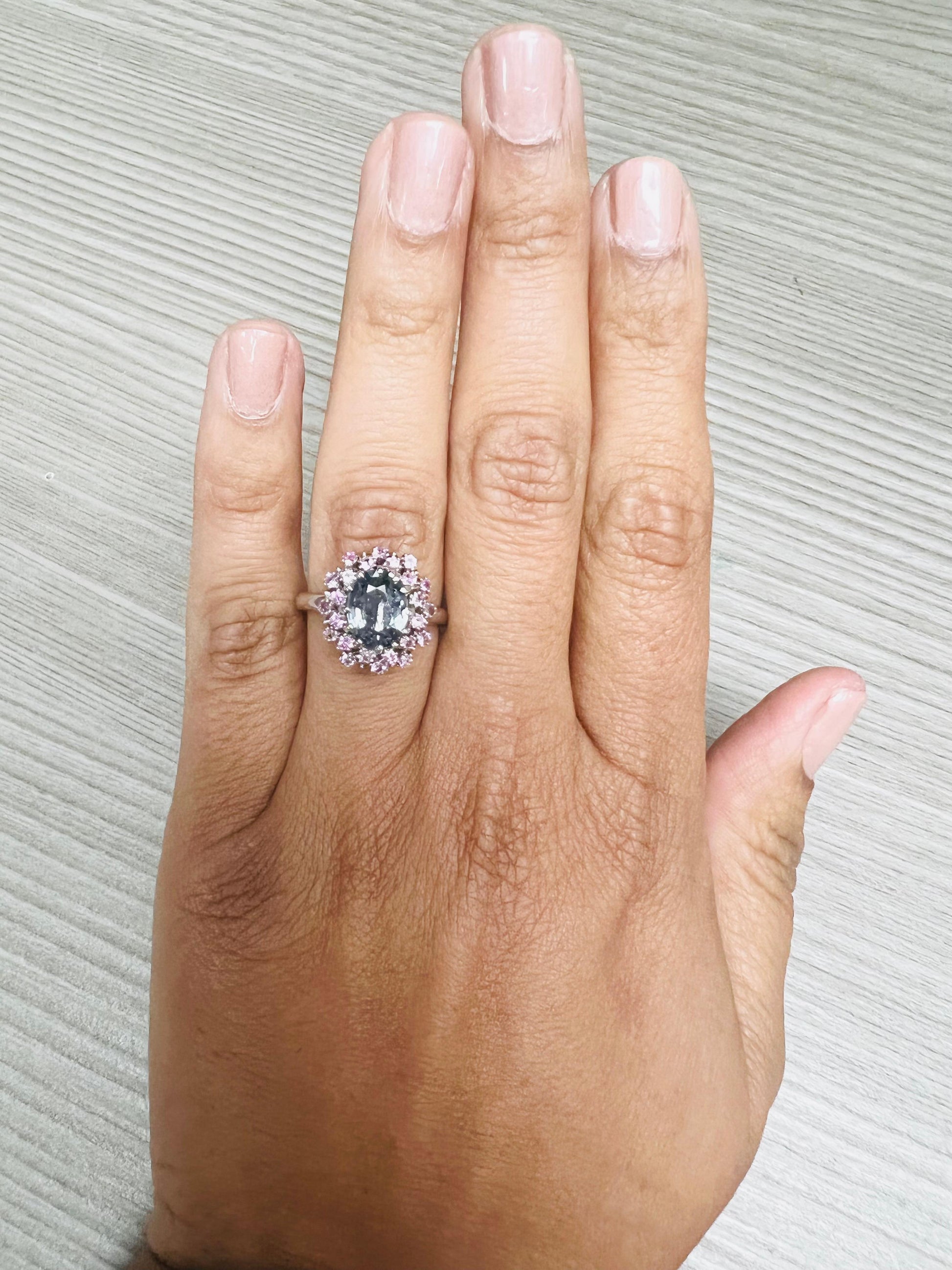 2.65 Carat Blue Pink Sapphire 14 Karat White Gold Cocktail Ring