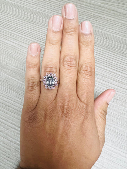 2.65 Carat Blue Pink Sapphire 14 Karat White Gold Cocktail Ring