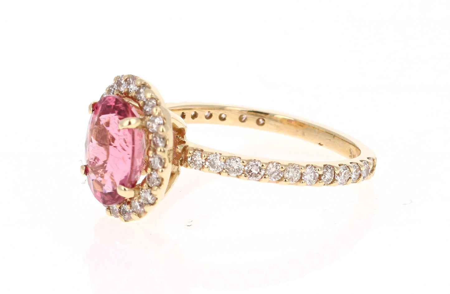2.66 Carat Pink Tourmaline Diamond 14 Karat Yellow Gold Ring