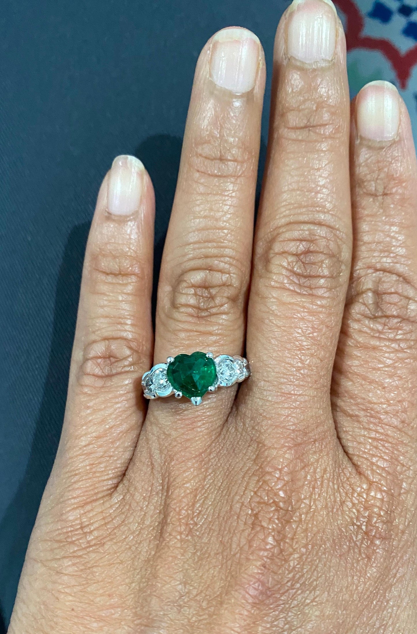 2.73 Carat Heart Cut Emerald Diamond Platinum Engagement Ring