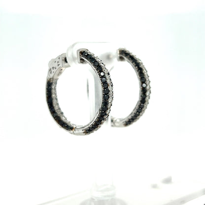 2.75 Carat Black Diamond White Diamond White Gold Hoop Earrings