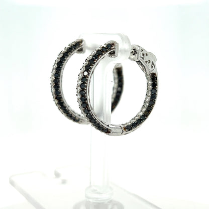 2.75 Carat Black Diamond White Diamond White Gold Hoop Earrings
