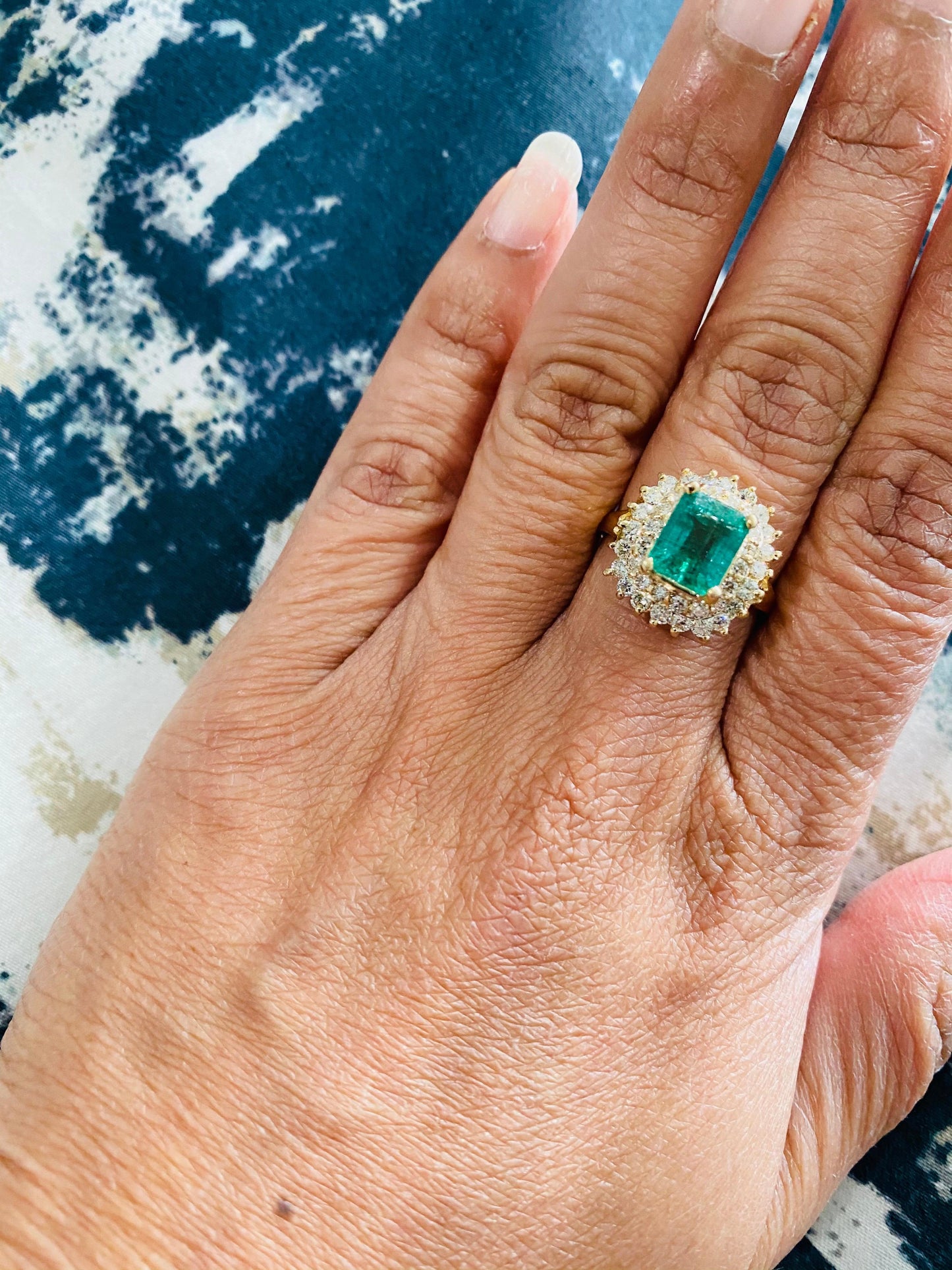 2.75 Carat Emerald Diamond 18 Karat Yellow Gold Cluster Ring